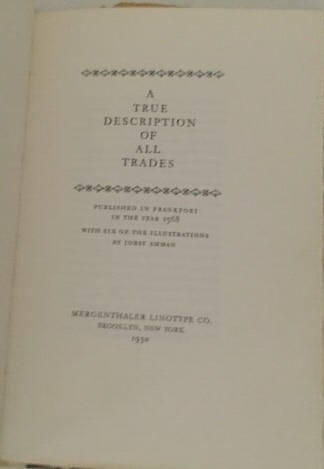 Image for A True Description Of All Trades Published in Frankfort in the Year 1568