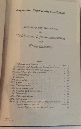 Image for Allgemeine Elktricituts-gesellschaft (instructions For Operating Continuous Current Generators And Motors) (Three Language Booklet - German, English and French)